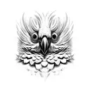 red crested black cockatoo looking with both eyes facing forward. crest feathers up ready to attack prey. detailed  tattoo design idea