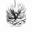 red crested black cockatoo looking with both eyes facing forward. crest feathers up ready to attack prey. detailed  tattoo design idea