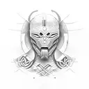 using image of the mf doom add a Celtic dragon around it tattoo design idea