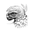 make it look front on with both eyes directly forward, and have his crest feathers pointing up. ruby stone  forehead tattoo design idea