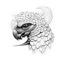 make it look front on with both eyes directly forward, and have his crest feathers pointing up. ruby stone  forehead tattoo design idea