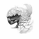 make it look front on with both eyes directly forward, and have his crest feathers pointing up. ruby stone  forehead tattoo design idea