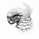 make it look front on with both eyes directly forward, and have his crest feathers pointing up. ruby stone  forehead tattoo design idea