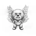 fine line simple style of teddy bear with angel wings tattoo design idea