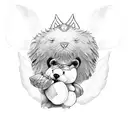 fine line simple style of teddy bear with angel wings tattoo design idea