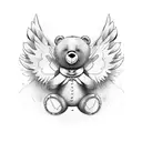 fine line simple style of teddy bear with angel wings tattoo design idea