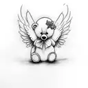 fine line simple style of teddy bear with angel wings tattoo design idea