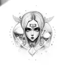 have a read ruby around her neck, make cheeks fuller, hair darker tattoo design idea