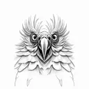 red crested black cockatoo, looking forward, both eyes seen, crest feathers up, looking evil tattoo design idea