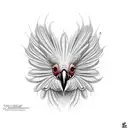 red crested black cockatoo, looking forward, both eyes seen, crest feathers up, looking evil tattoo design idea