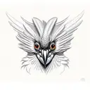 red crested black cockatoo, looking forward, both eyes seen, crest feathers up, looking evil tattoo design idea