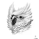 red crested black cockatoo, looking forward, both eyes seen, crest feathers up, looking evil tattoo design idea