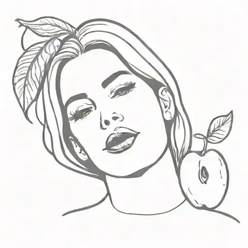 A minimalist tattoo design of Lana Del Rey holding a cherry, symbolizing her love for the fruit and her music album 'Lust for Life' tattoo design idea