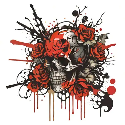 Demon time flowers skulls blood tattoo design idea