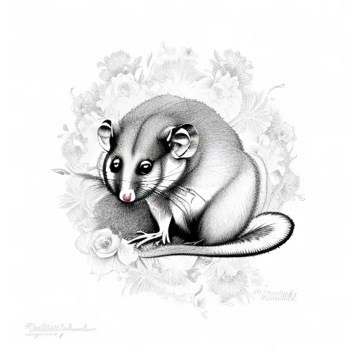 bushtail possum with floral background tattoo design idea
