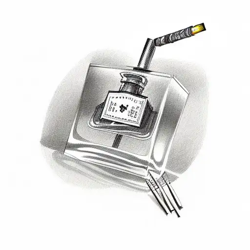 a perfume bottle with a match tattoo design idea