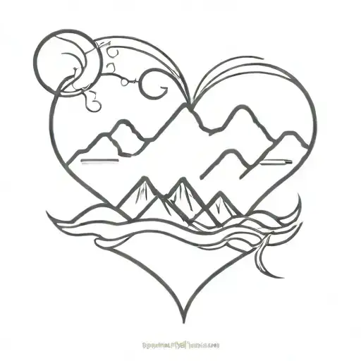 mountains waves flames heart tattoo design idea