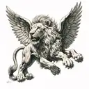 flying winged lion  tattoo design idea