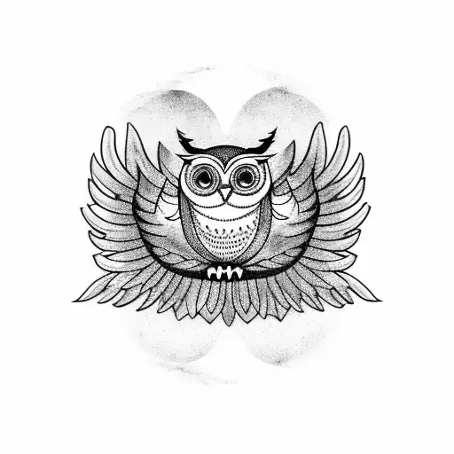 Owl with its wings spread wide in flight tattoo design idea
