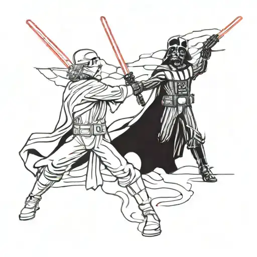 Darth Vader facing off against Luke Skywalker in a lightsaber duel tattoo design idea