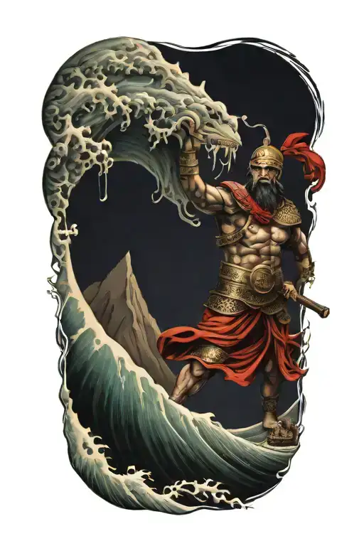 Sparta and the Chinese wave tattoo design idea