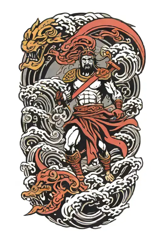 Sparta and the Chinese wave tattoo design idea