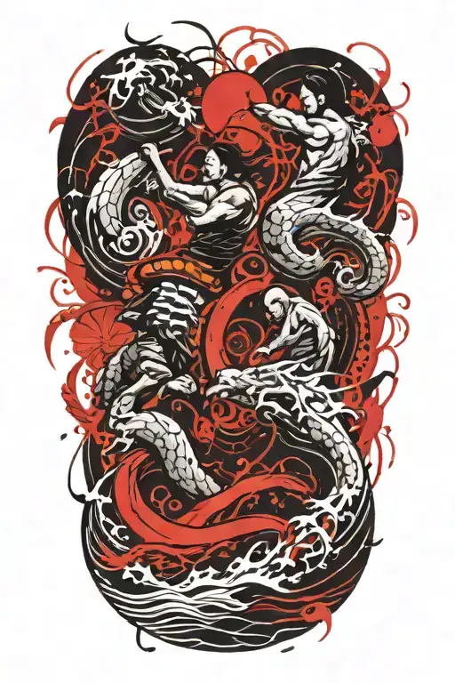 Sparta and the Chinese wave tattoo design idea