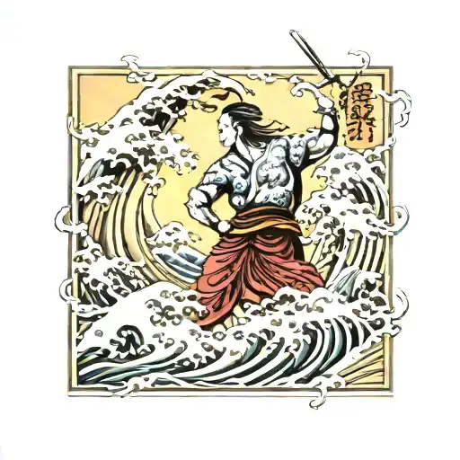 Sparta and the Chinese wave tattoo design idea