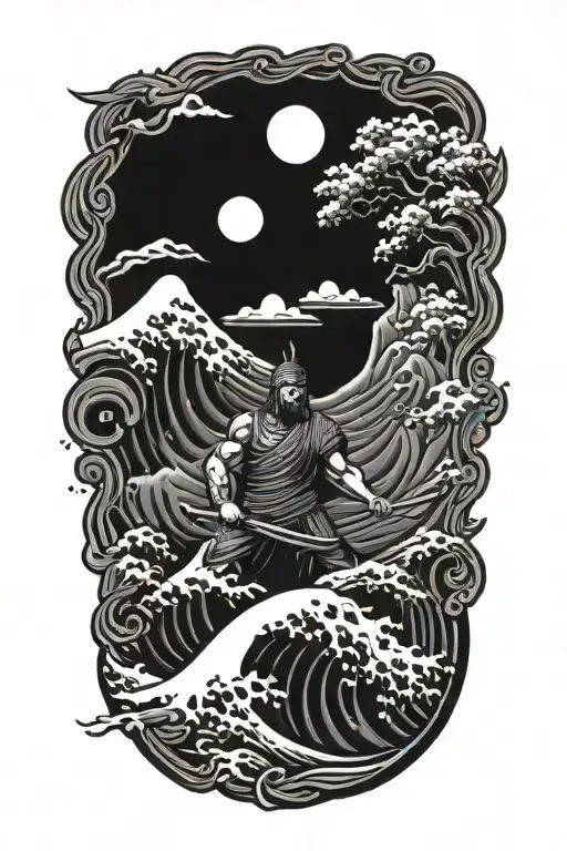 Sparta and the Chinese wave tattoo design idea