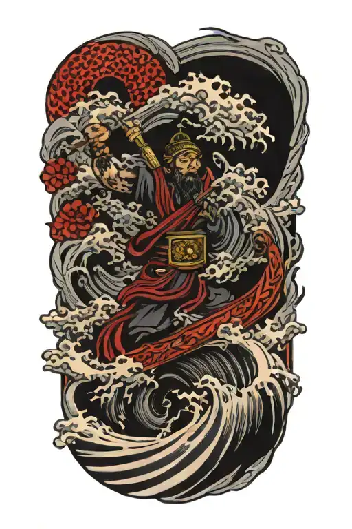 Sparta and the Chinese wave tattoo design idea
