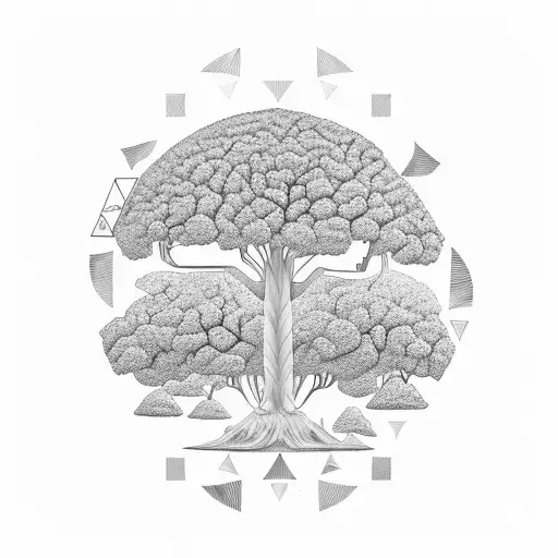 a guanacaste tree, specifically the Enterolobium cyclocarpum, in a geometric and mathematic representation tattoo design idea