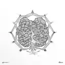 a guanacaste tree, specifically the Enterolobium cyclocarpum, in a geometric and mathematic representation tattoo design idea