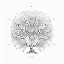 a guanacaste tree, specifically the Enterolobium cyclocarpum, in a geometric and mathematic representation tattoo design idea