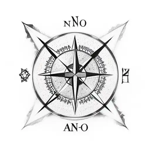 a compass inside a mountain range. a queen chesspiece integrated and finnish and peruvian symbols aroumd tattoo design idea