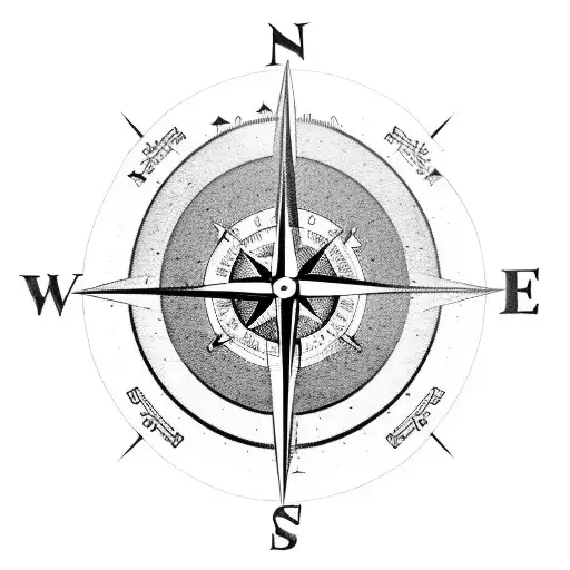 a compass inside a broad mountain range, chess queen as pointer. peruvian and finnish landscapes in the background tattoo design idea