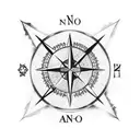 a compass inside a mountain range. a queen chesspiece integrated and finnish and peruvian symbols aroumd tattoo design idea