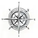 a compass inside a mountain range. a queen chesspiece integrated and finnish and peruvian symbols aroumd tattoo design idea