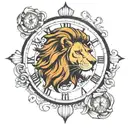 lion clock face tattoo design idea