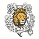 lion clock face tattoo design idea