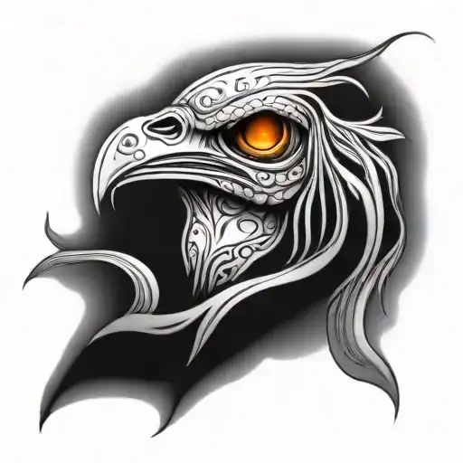 Flame Bird skull tattoo design idea