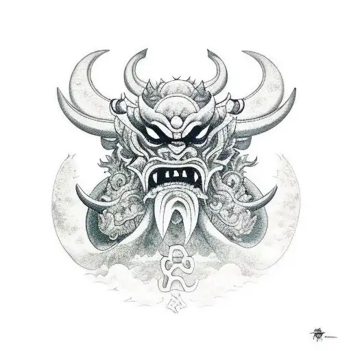 Oni monster holding a Libra  tattoo design idea