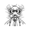 Stich with sunglasses dressed as a Mexican gang member with guns in hands smoking a cigarette  tattoo design idea