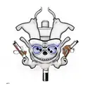 Stich with sunglasses dressed as a Mexican gang member with guns in hands smoking a cigarette  tattoo design idea