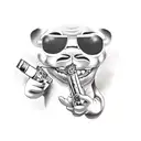 Stich with sunglasses dressed as a Mexican gang member with guns in hands smoking a cigarette  tattoo design idea