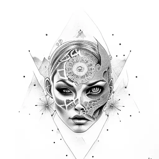 Womens two-face tattoo design idea