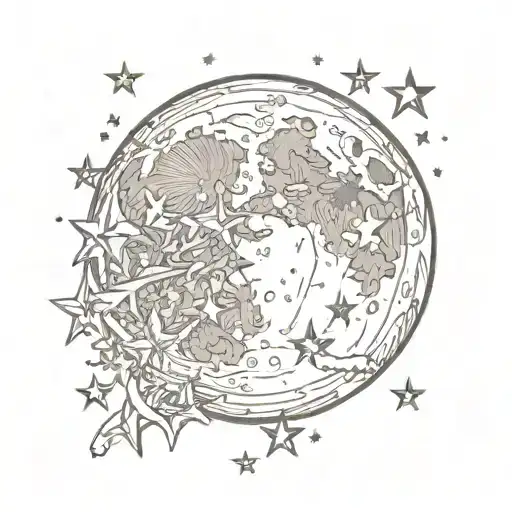 stars shining full moon tattoo design idea