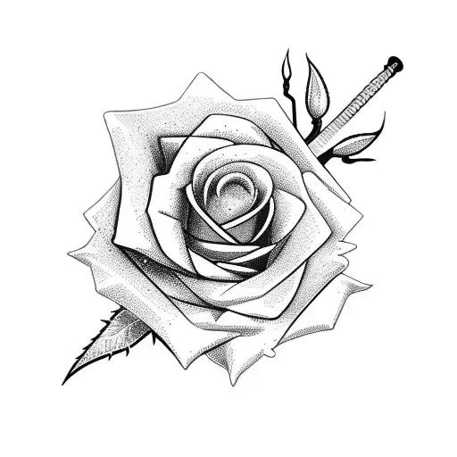 roses sword tattoo design idea