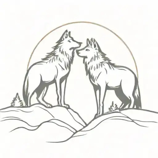 2 wolves on a cliff  tattoo design idea