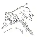 2 wolves on a cliff  tattoo design idea
