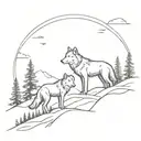 2 wolves on a hill tattoo design idea